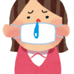 マスクを付け鼻水を垂らしている女性の絵