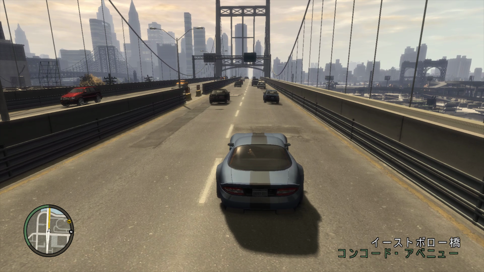 GTA4の橋を通行中の街の景色